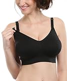 ウィングスラブ（WingsLove）マタニティ授乳ブラジャー前開き妊婦産前産後ベージュ綿無縫ノンワイヤー2Wayオープン（ブラック、L）