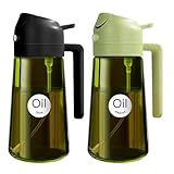 YARRAMATE 遮光 オイルスプレー 500 ml 2イン1 料理用 青色 オリーブオイルディスペンサー ガラスオイルスプレーボトル 注ぎ口付き 食品グレード キッチン/サラダ/フライ/バーベキュー用 (ブラック&グリーン)