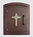 Qualarc MAN-1403-AC Manchester Column Mount Mailbox With "Decorative Cross Logo" In Antique Copper [