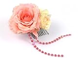 七五三 Sumika 手作りアートフラワー髪飾り【サーモンピンク、薔薇にハートビーズ】　SMK940