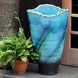 信楽焼　ブルーガラスひねり花入れ（花器、花瓶）傘立て　しがらき焼　笠立て　陶器　おしゃれ　ha-0211