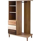 タンスのゲン 国産 完成品 ワードローブ 幅90cm 可動棚 桐 ロボット掃除機対応 ハンガーラック タンス チェスト ナチュラル 39600015 00