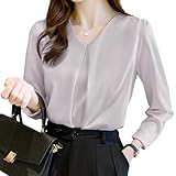 [Bidason] ブラウス レディース 長袖 シフォン シャツ Ｖネック ゆったり 着痩せ タック カジュアル 体型カバー きれいめ おしゃれ 可愛い スッキリ洗える トップス 通勤 デート 秋 冬