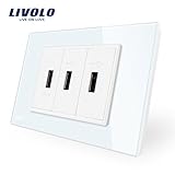 LIVOLO USBソケットホワイトAU / US標準の強化クリスタルガラスパネル、3 USB、119mm78mm、CE認証、110-220V,-C93U-11