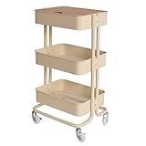 キッチン収納 3段キッチンワゴン 天板＆キャスター付き サイドテーブル スチールラック ベビーワゴン カラー6色 (アイボリー)