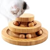 猫 おもちゃ ボール 一人遊び 猫おもちゃ ねこ おもちゃ 猫じゃらし ネコ 竹製 回転盤 猫じゃらし ボール 回転 タワー ぐるぐる 遊ぶ盤 猫 玩具 ねこじゃらし 猫用品 ペット用品 遊べる 運動不足 ストレス解消 (二層)