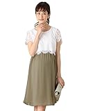 Angeliebe エンジェリーベ マタニティ ワンピース 授乳口付き リバー レース × パウダー シフォン ワンピ 妊婦服 産前 産後 （LOVEMIC） M オフ × カーキ 21848 218
