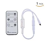 LEDMO(1 Pack) Mini Remote Control Dimmer for Single Color LED Strip/LED Ribbon/LED Tape, 12VDC 6A, 7