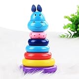 キュート子動物木製タワーとカラフルな木製リングStacked One After Another Baby知的おもちゃ