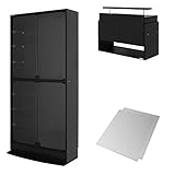 【福袋】【地球家具】コレクションラック「ワイド」新シリーズセット 幅83cm 奥行29cm 【正規品】[鍵付きコレクションケース] [耐震]（開き戸 ハイタイプ本体+上置きロータイプ+背面ミラー） ブラック