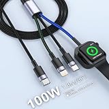 【100W】3in1 Apple Watch 充電器 タイプc 3in1 充電ケーブル 6A急速充電 3台同時充電 ナイロン織 LED表示 アップルウォッチ 充電器 ノートパソコン/iPhone/Apple Watchシリーズ10/9/8/7/6/5/4/3/2/1/Ultra/SE 各種対応 -1.8M ブラック