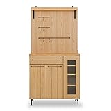 LOWYA （ロウヤ） 食器棚 キッチン収納 木製 天然木 タモ材 スチール レンジ台 ダイニングボード 引き出し収納スタイル Aタイプ フックタイプセット ナチュラル/ブラック おしゃれ 新生活