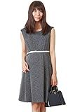 Sweet Mommy ソフトツイード ミックスカラー ハイウエスト切り替え 上品タック 大人可愛い Aライン ワンピース コットン裏地 ベルト付き マタニティ/授乳服 M ブラックミックス
