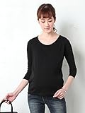 Angeliebe エンジェリーベ マタニティ トップス 授乳口付き 綿混 やわらか フライス ラウンド ネック 七分袖 Tシャツ 産前 産後 妊婦服 M ～ L ブラック 21329 2132920