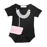 Ochine 新生児　幼児　ロンパース　女の子　綿　かわいい　バッグ　ネックレスプリント　子供服　0-12月設定 カバーオール　出産祝い　4サイズ選べる (XS、0-3月)