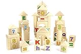 Aile Wooden ABC / 123 Building Blocks Set in 9 Shapes with木製ストレージトレイ( 88個)天然木製for Toddlers Kids