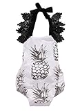 CANIS ベビー服 幼児 ノースリーブ ロンパース 足つき 子供服 連体服 春夏繋ぎ 肌着 ボディスーツ レース パイナップル柄 (100(18-24M))