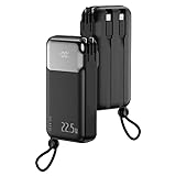 【2025新モデル】モバイルバッテリー 10000mAh 大容量 3in1 コンセント一体型 折りたたみ式プラグ ACアダプター付 4台同時充電可能 PD 22.5W急速充電 2本ケーブル内蔵 デジタル残量表示 安全保護機能搭載 PSE認証 機内持ち込み可能 iPhone&Android対応 （ブラック）