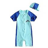 VIVO-BINIYA 正規品 子供水着 女児水着 男児水着 イエロー/ブルー キッズ水着 帽子付き水着 スイムキャップ UPF50+素材使用 (11T(140), ブルー)