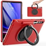 360度回転 スタンド Galaxy Tab S10+/S9 FE+/S9+/S8+/S7+/S7 FE 12.4インチ ケース 衝撃吸収 頑丈 持ち手付き ハンドル付 Android タブレット ギャラクシー Tab S10+/S9 FE+/S9 Plus/S7 Plus/S7 FE/S8 Plus 12.4" カバー 落下防止 S Pen 收納 子供 ケース, レッド