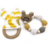 Kissteether 2pcs 木製おもちゃの動物の赤ちゃんの歯は、ブレスレットのイヤリングのウサギの耳が1セット/2PCおもちゃ歯のジュエリーモンテッソーリおもちゃ有機木材ビーズかぎ針編みの歯のブ