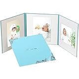 お祝い 写真台紙　3面　6切3枚 はな　 ブルーグリーン　ロゴ「Anniversary」 シルバー箔 中枠白色　花柄 六切り 三面 アルバム　出産祝い ベビー 百日祝い 記念日 誕生日 結婚 フォトア