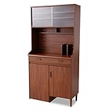 LOWYA （ロウヤ） 食器棚 レンジ台 オープンスペース 大容量収納 キレイみせるガラス扉 広々カトラリー収納 ワゴン収納 コンセント付き 幅90cm Bタイプ ブラウン おしゃれ