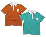 ホリデー気分　シンプルデザインメッシュ生地のポロシャツ（濠Du）オレンジ 100cm(左)