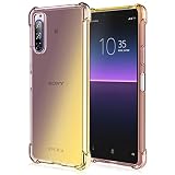 Xperia 5 ケース クリア TPU SOV41 901SO ケース 薄型 軽量 グラデーション スマホケース バンパー 耐衝撃 黄変なし イヤレス充電対応 ソニー エクスペリア 5 透明携帯カバー 黒/ゴールド HB-62-07-05