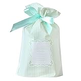 (moin moin) ラッピング 袋 リボン マチ付き かわいい プレゼント用 8枚 + Thank you シール 8枚 セット | 縦23.5cm×横14.8cm×マチ6cm | 水色 ミント ストライプ 柄