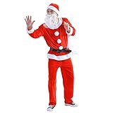 サンタクロース サンタ シンプルデザイン コスチューム 赤 黒 ポンポン 7点セット クリスマス パーティ イベント メンズ サイズM～XL (XL, 赤)