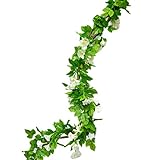 TOOGOO ( R )人工Morning Glory Vine吊り壁植物ガーランドFake庭壁フェンス、ホワイト&グリーン