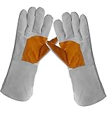 Enshey 電気溶接 作業用手袋 在庫処分品 溶接手袋 五本指 前腕保護 バーベキューにも大活躍 熱や磨耗に強いグローブ牛革 35cm