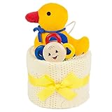出産祝い ベビーギフト granpapa（グランパパ） おくるみブランケット 木のラトル オルゴール アヒルオルゴール ニコニコ ファーストケーキ ギフトセット 男女兼用