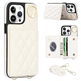 iPhone12 Pro ケース 手帳型 ショルダー ストラップ付き iPhone12 手帳型ケース 背面カード収納 iPhone12 プロ 手帳型 ミラー付き アイフォン 12 プロ 手帳型ケース 斜めがけ 肩掛け 首掛け リング付き アイフォン12 スマホカバー 財布型 スタンド機能 マグネット 小銭入れ iPhone 12 Pro&iPhone 12 6.1インチ対応 ホワイト