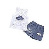 ベイビー服 男の子 Pojour ランニングシャツ 夏子供Ｔシャツ＋パンツ ボーイズかわいい雲2セット　子供ギフト 綿 通気 青　100cm