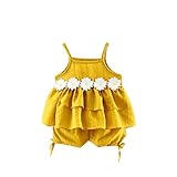 Aliciga 子供服 女の子 無地 タンクトップ ❀ Tシャツ 花の飾り タンクトップ+パンツ 上下セット レイヤード スカラップ ニッカボッカ リボン かわいい 夏 コットン 通気性 (6（12M