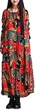 O’ｚ star 花柄 マキシ ワンピース ロング ゆったり ふんわり 切り替え ワンピ 長袖 体型カバー エスニック 柄 レディース ドレス 大きいサイズあり (Ｌ, レッド)