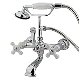 Kingston Brass CC560T1 Vintage Leg Tub Filler with Hand Shower and Straight Arm, Porcelain Cross Han