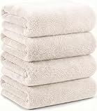 Mofuwa バスタオル セット 【2025年マイベストNo1 ヒアルロン酸 配合】 4枚セット マイクロファイバー 厚手 速乾 小さめ Bath Towel ミニバスタオル (リネンホワイト, 4枚 バスタオル)