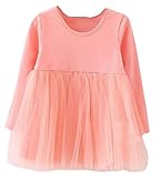 Plus Nao(プラスナオ) 子供用 ワンピース 長袖 膝上 Aライン フレアスカート ふんわりスカート ラウンドネック ウエスト切替 ボーダー スト ピンク 104