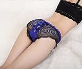 レディース ショーツ 女性 パンツ 下着 レースの透け感 花柄 セクシー 誘惑感 蝶結び (ブルー)