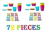 Ikea 72Pcs Kalas Kids Plastic BPA Free Flatware, Bowl, Plate, Tumbler Set, Colorful (72 Piece) by IK