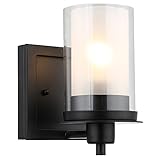 Designers Impressions Junoマットブラック1ライト壁取り付け用燭台/バスルーム器具with Clear and Frostedガラス: 73482