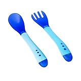ALEKO sbs04bl熱SensitiveシリコンベビースプーンとフォークToddler幼児スプーンとフォークトレーニングセット、ブルー