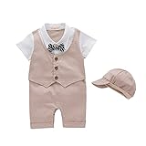 ALLAIBB ベビー服 ロンパース 2点セット 帽子 男の子 前開き フォマール スーツ 夏 半袖 蝶結び カーキ 80