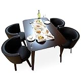 カフェ風 ダイニング5点セット 4人掛け テーブル135×80cm ブラウン×ブラック