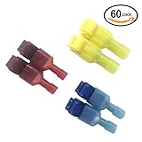 60pcsワイヤコネクタ、sopobyイエロー/ブルー/レッドゲージクイックスプライスワイヤ端子&完全に絶縁オススペードワイヤクリンプコネクタセット