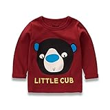 PANCY 子供服 春秋 長袖 Tシャツ キッズ トレーナー 丸い襟 男の子 女の子 可愛い 動物柄 くま きつね うま(120cm,レッド)