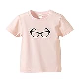シャツのメガネイド Kids　プリント半袖Tシャツ　「めがね」 (130, ベビーピンク×黒めがね)